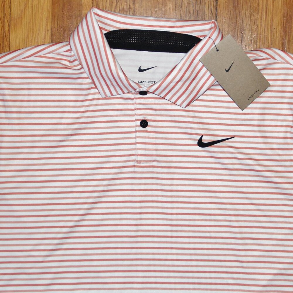 Nike Dri-Fit Tour Striped Golf Polo Shirt Mens L Orange White